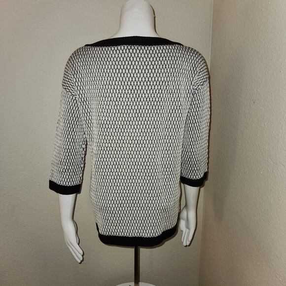 St. John 3/4 Sleeve Wool Blend Boat neck black and white diamond print sweater - Picture 3 of 6